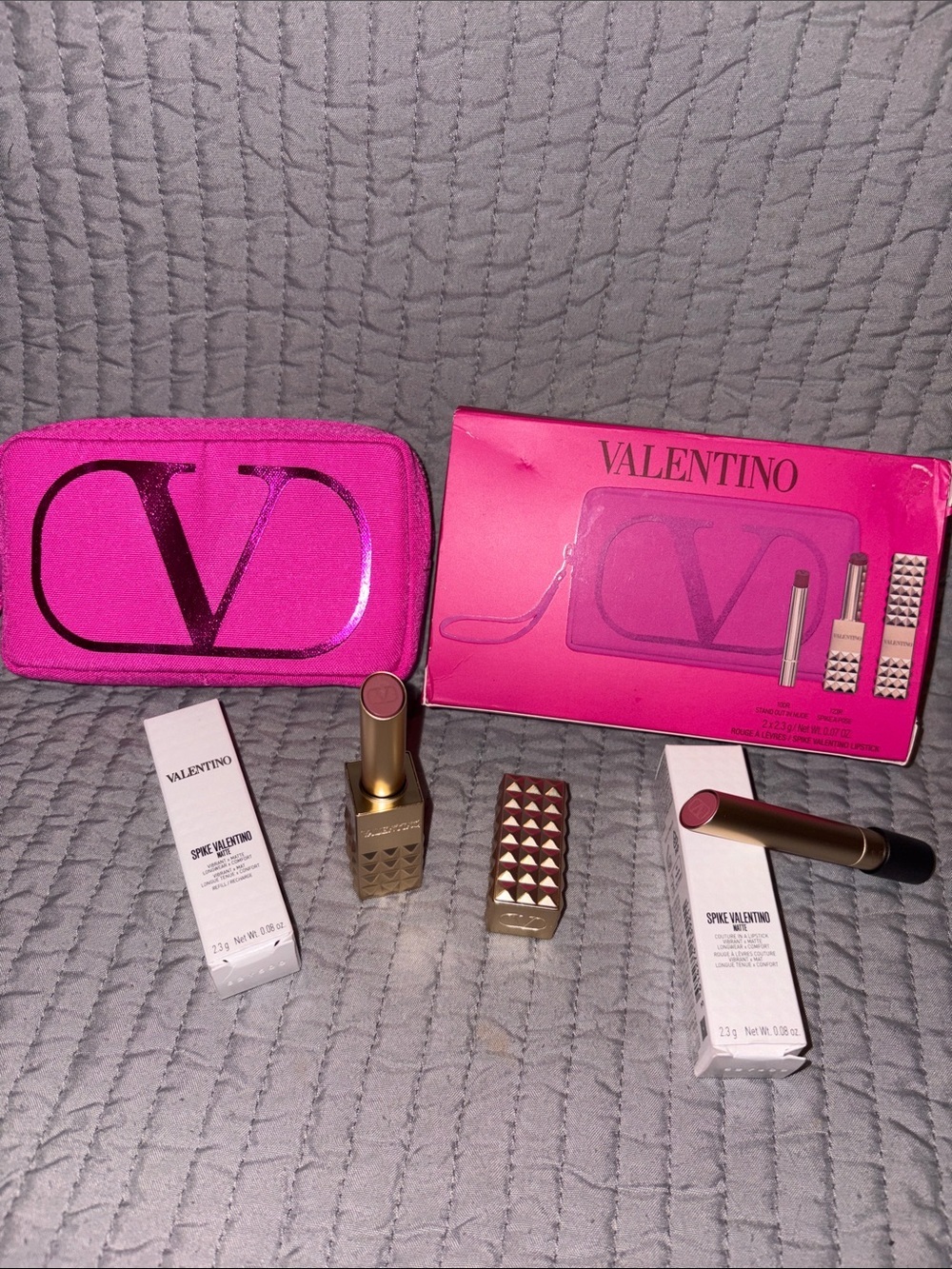 Valentino Spike Lipstick gift set pink pouch & 2 Full size Matte lipsticks NEW